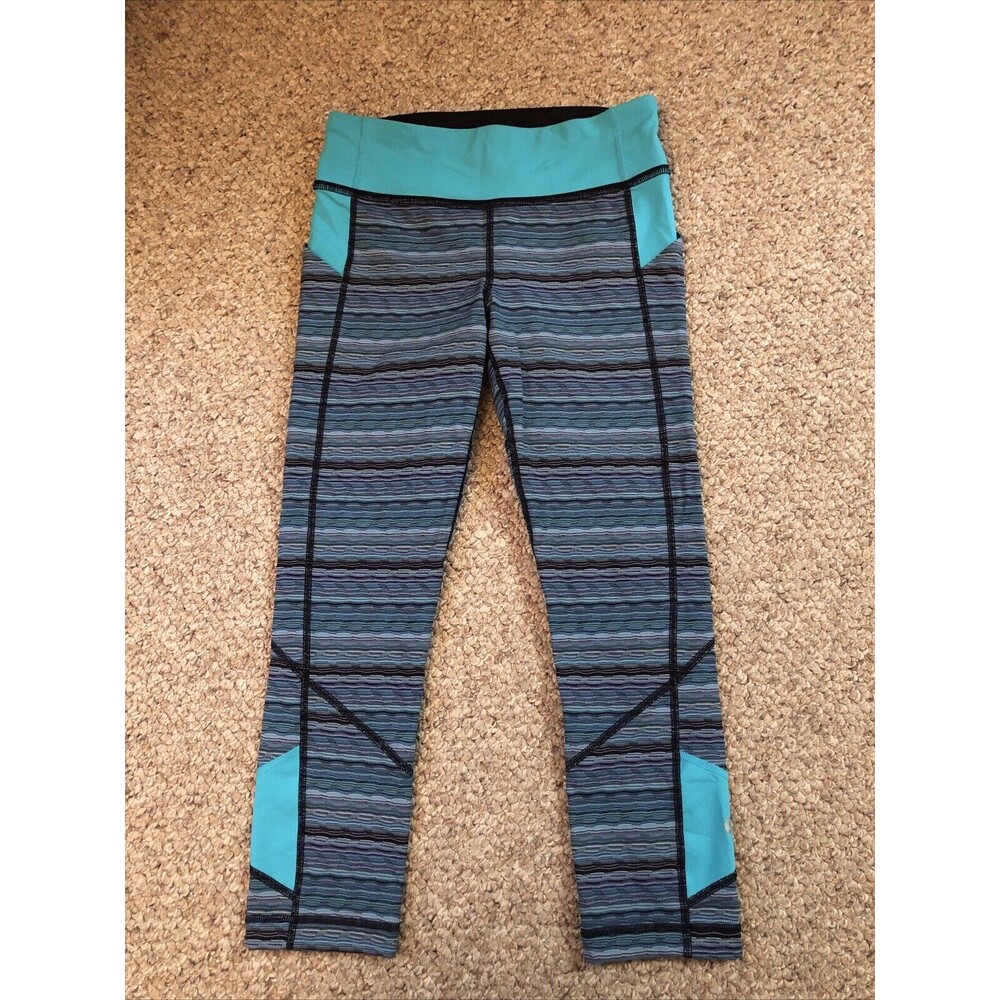 Lululemon Pace Rival Crop Women's Leggings 6 Peacock Blue Zip‎ Pocket Mid Rise